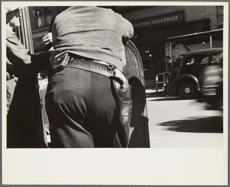 A deputy with a gun on his hip during the September 1935 strike in Morgantown, West Virginia