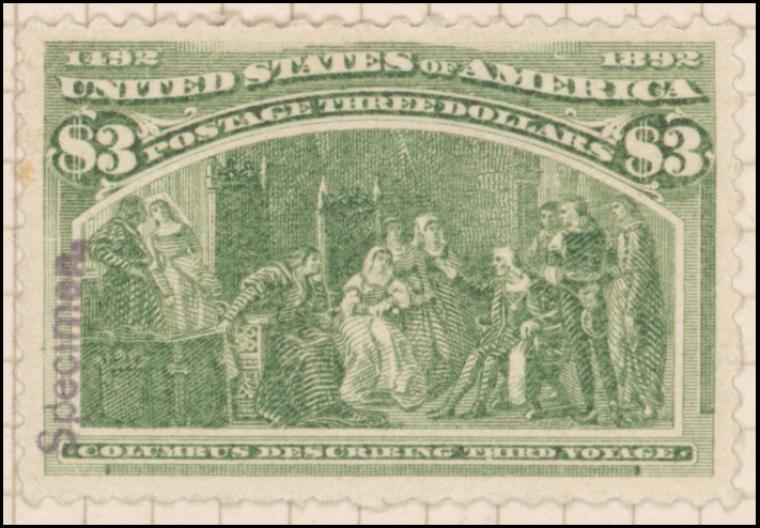 $3 yellow green Columbus Describing His Third Voyage Specimen single