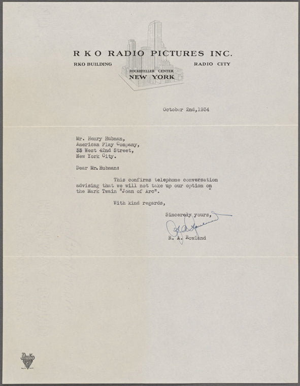 Agreements, correspondence, forms, statements from various theatrical agencies concerning Samuel Langhorne Clemens from the files of the American Play Company.: Joan of Arc