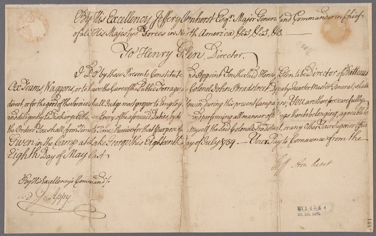 Amherst, Jeffrey. To Henry Glen