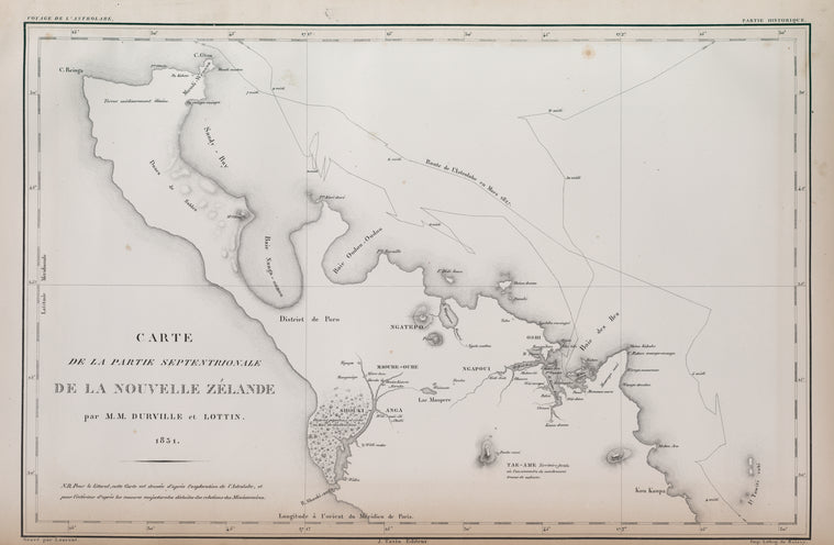 Carte de la partie septentrionale, de la Nouvelle Zélande par M.M. Durville et Lottin, 1831