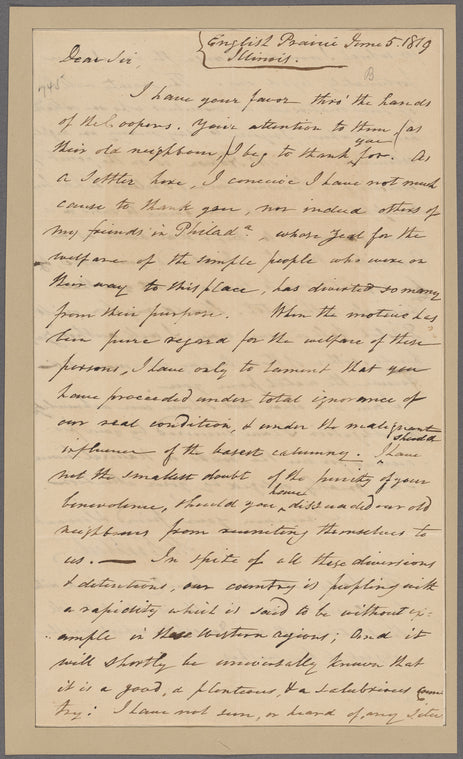 Birckbeck, M. English Prairie, Illinois. To John Vaughan