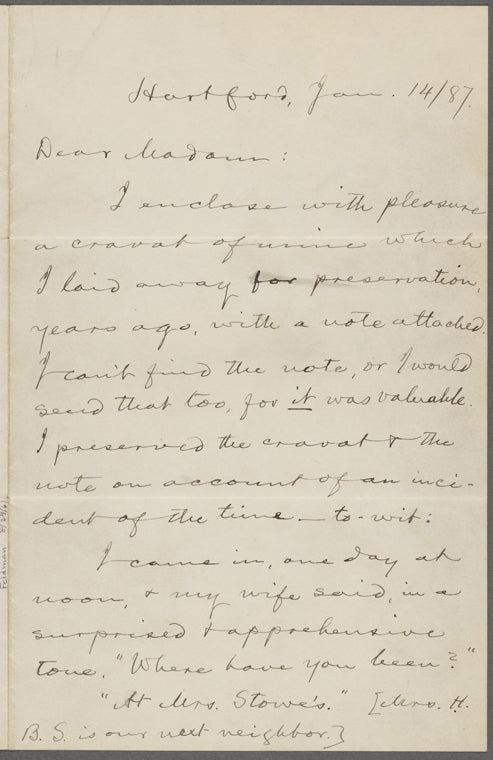 Yost, Mrs Robert M., ALS to. Jan. 14, 1887.