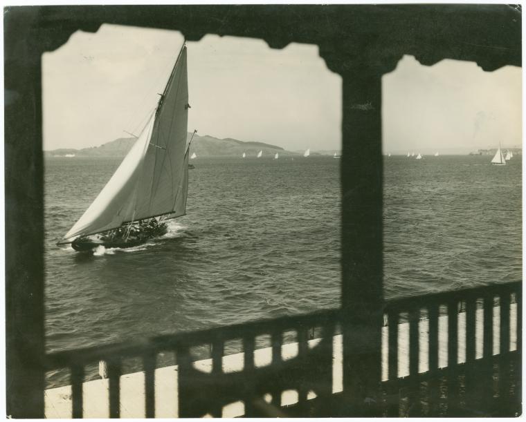 Yachting scene from balcony of St. Francis Yachting Club, San Francisco