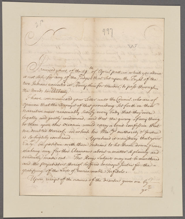 Stoughton, William. Boston. To Governor Benjamin Fletcher