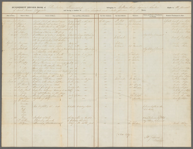 Punishment record books of Friendship Plantation