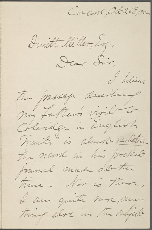 Edward Waldo Emerson, ALS to DeWitt Miller. Oct. 26, 1902