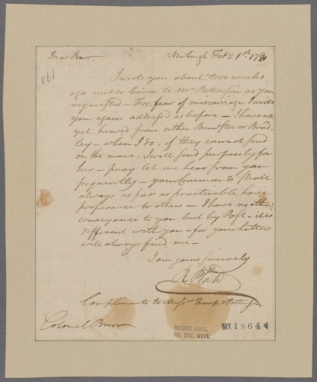 Platt, Richard. Newburgh. To Colonel Burr