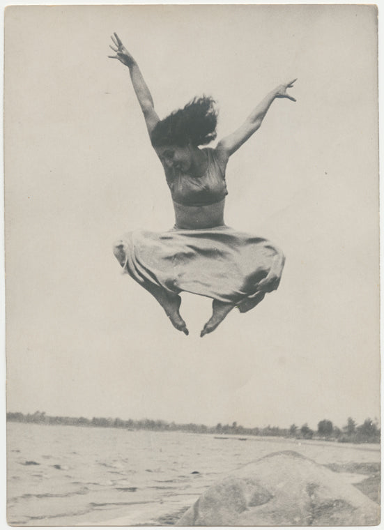 Pauline Koner performing improvisational dance on a beach, Leningrad, Russia