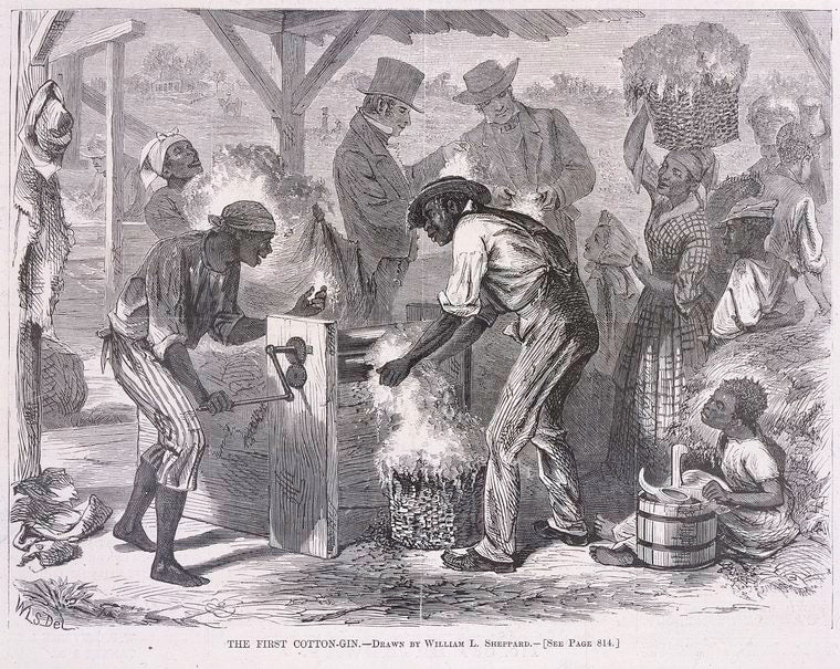 Whitney's cotton gin, 1793.