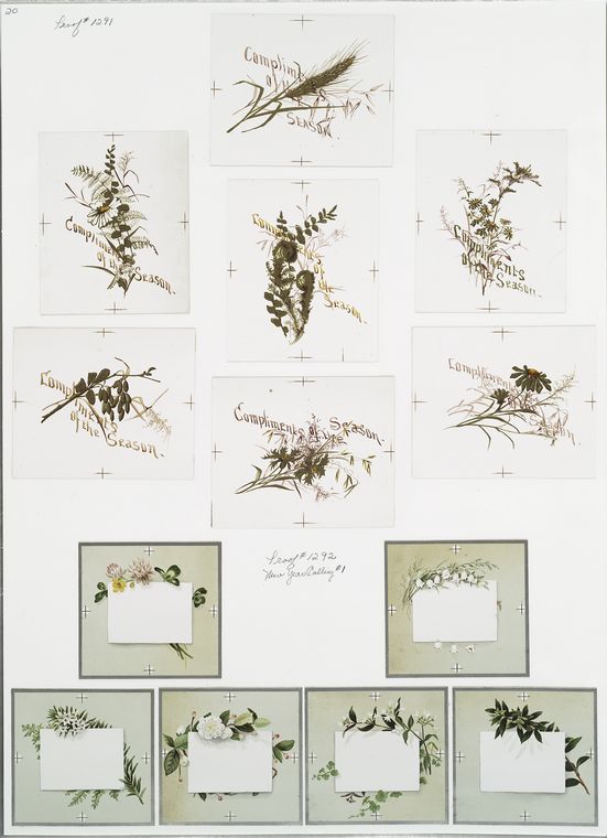 New Year cards with botanical ornamentation.