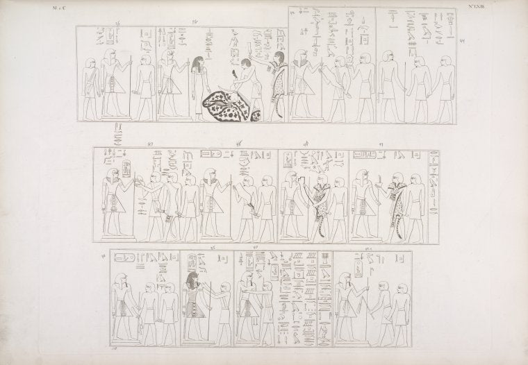 Serie di scene della tomba medesima, che figurativamente rappresentano le cerimonie del rituale praticato nell'approvazione e nella tumulazione del re defunto.