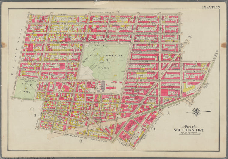 Bounded by Clermont Avenue, Greene Avenue, S. Portland Avenue, Atlantic Avenue, Fourth Avenue, Flatbush Avenue, Schermerhorn Street, Bond Street, Dekalb Avenue, Gold Street, Tillary Street, Navy Street & Flushing Avenue: Part of Sections 1&7