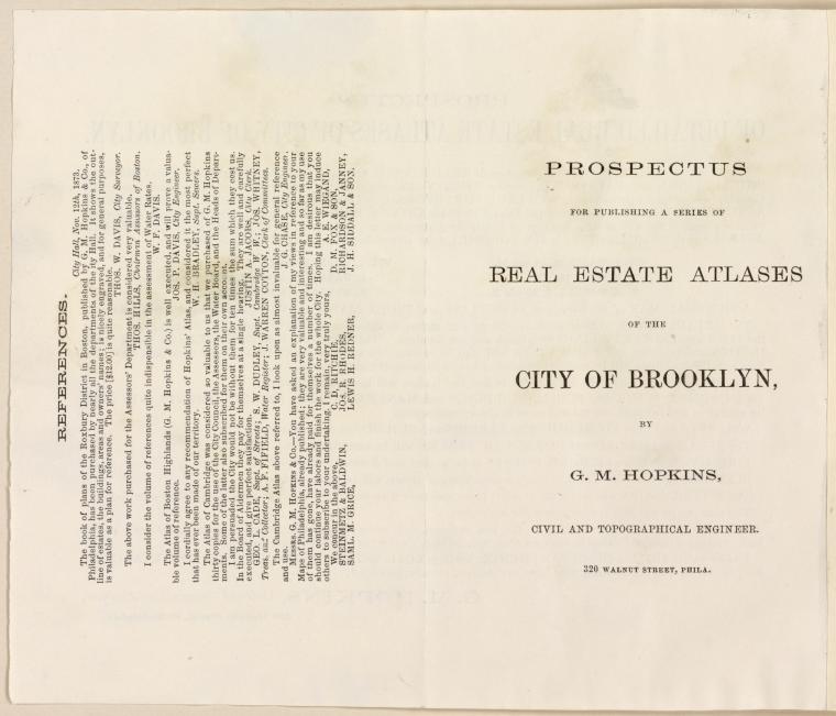 Prospectus For Publishing A Series of Real Estate Atlases of the City of Brooklyn by G.M. Hopkins, Civil and Topographical Engineer