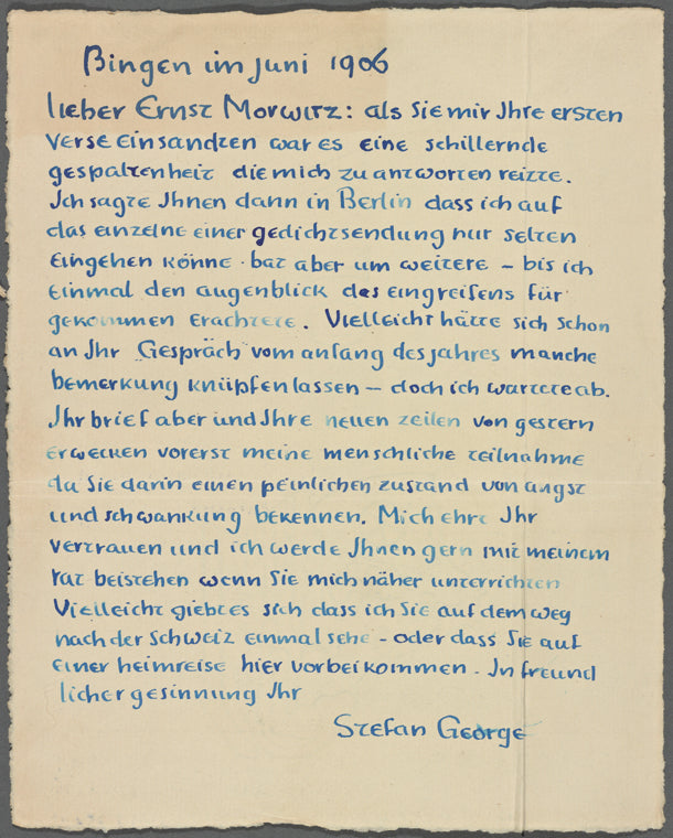 Stefan George letters to Ernst Morwitz, 1906