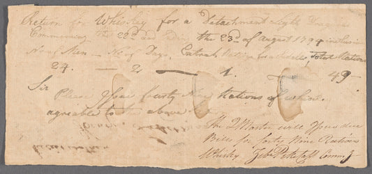 Order for whiskey signed by Zebulon Pike as Captain of Commissary