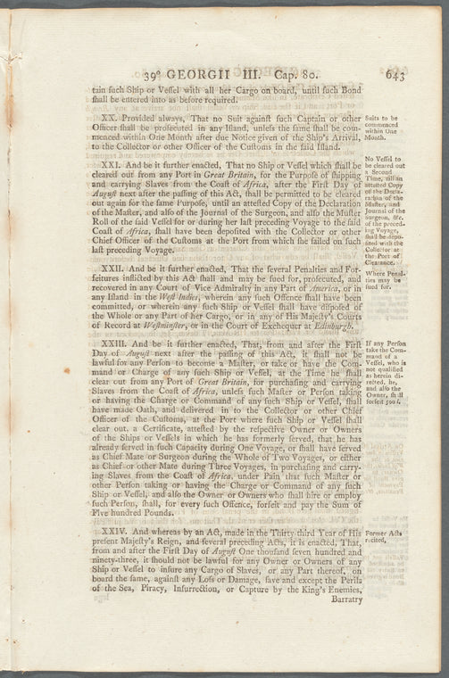 An act for better regulating the manner of carrying slaves, in British vessels, from the coast of Africa