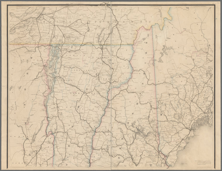 Post route map of the states of New Hampshire, Vermont, Massachusetts, Rhode Island, Connecticut, and parts of New York and Maine