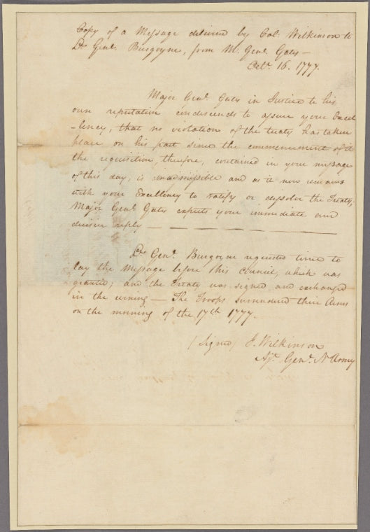Letter to Gen. Burgoyne