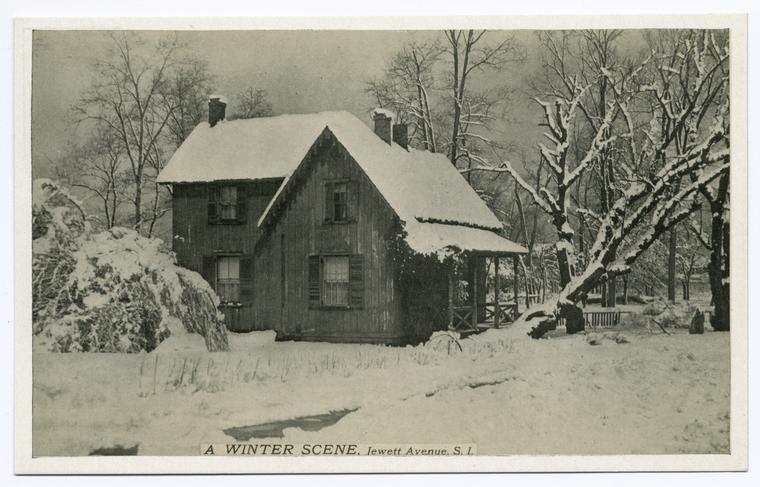 A Winter Scene, Jewett Avenue, Staten Island  [snow-covered house and landscape]