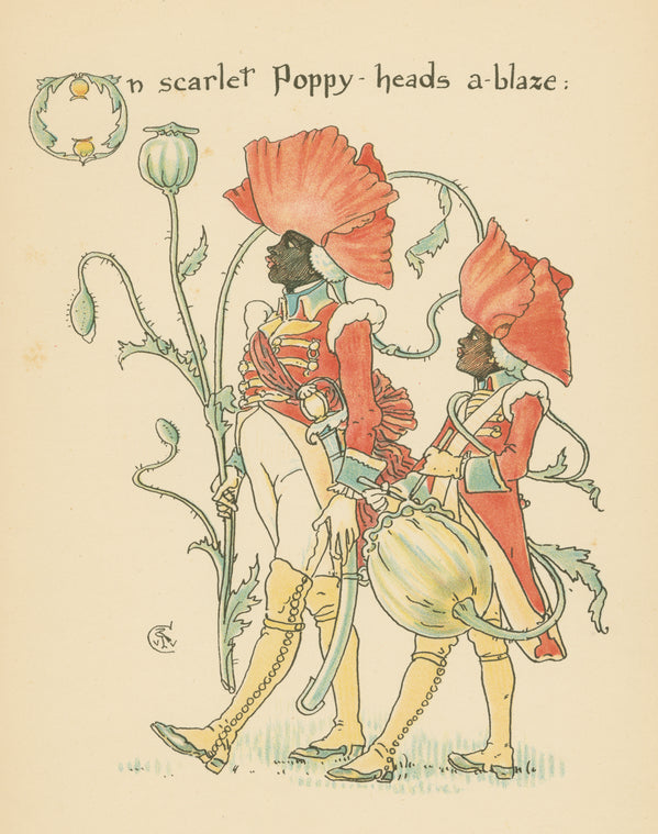 On scarlet poppy-heads a-blaze.