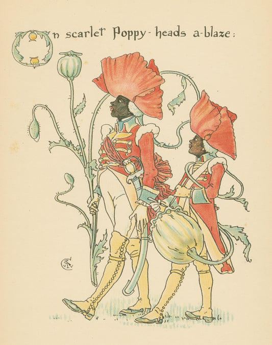 On scarlet poppy-heads a-blaze.