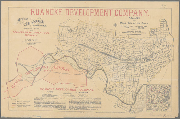 Map of Roanoke, Virginia : showing the location of the Roanoke Development Co.'s property