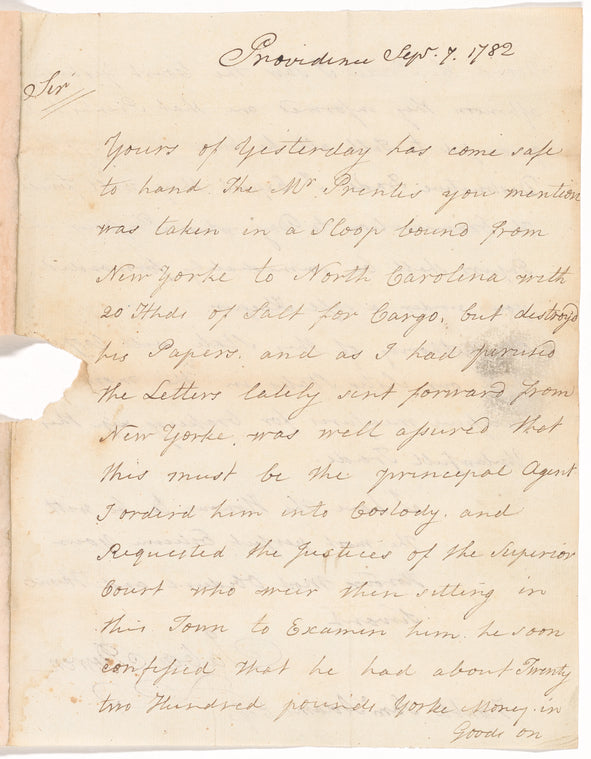 Letter from Jabez Bowen