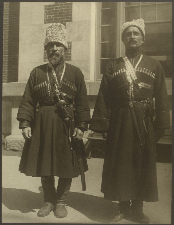 Two horsemen (performers) from the Guria region of western Georgia