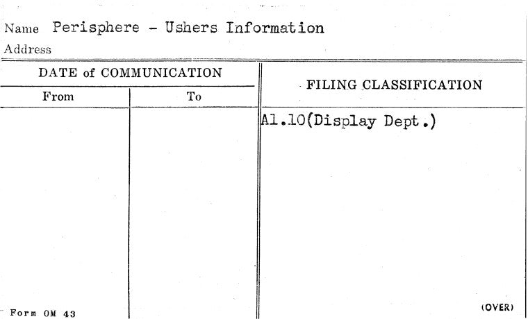 Perisphere - Ushers Information
