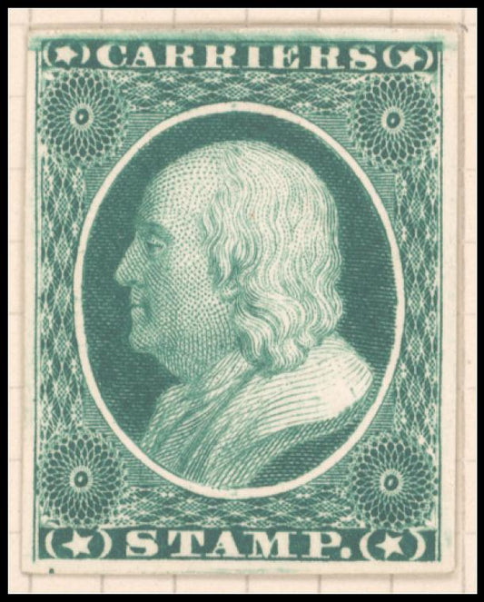 1c green Franklin carrier trial color proof single