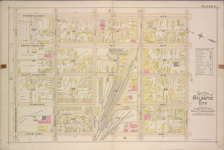 Atlantic City, Double Page Plate No. 8 [Map bounded by Pennsylvania Ave., Pacific Ave., New York Ave., Mediterranean Ave.]