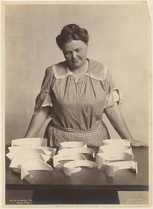 Woman worker and various styles of Arrow collars, United States,1906