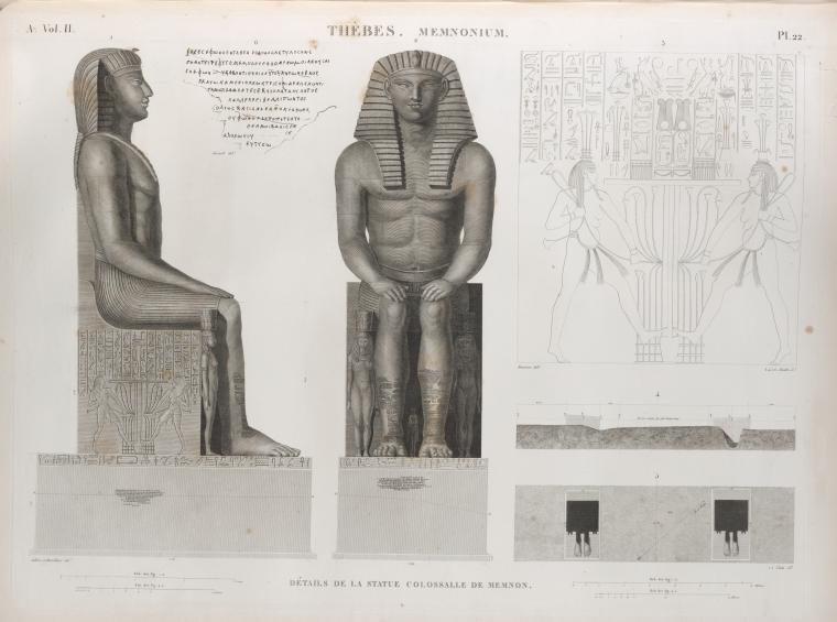 Thèbes. Memnonium [Ramesseum]. Détails de la statue colossalle de Memnon. [Restoration]