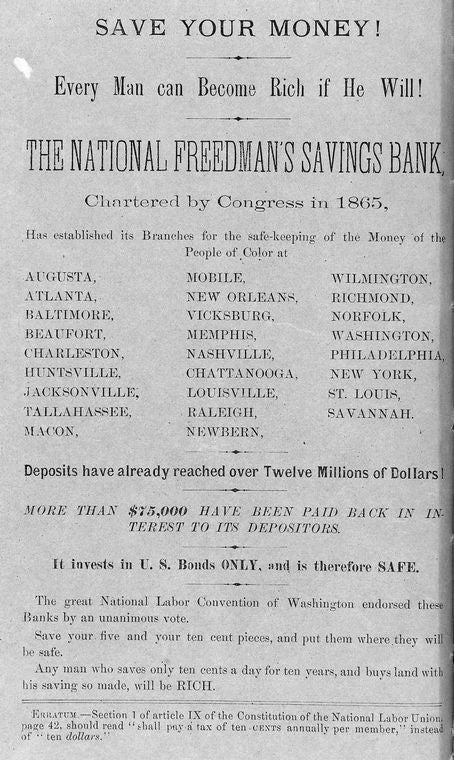 The National Freedman's Savings Bank advertisement