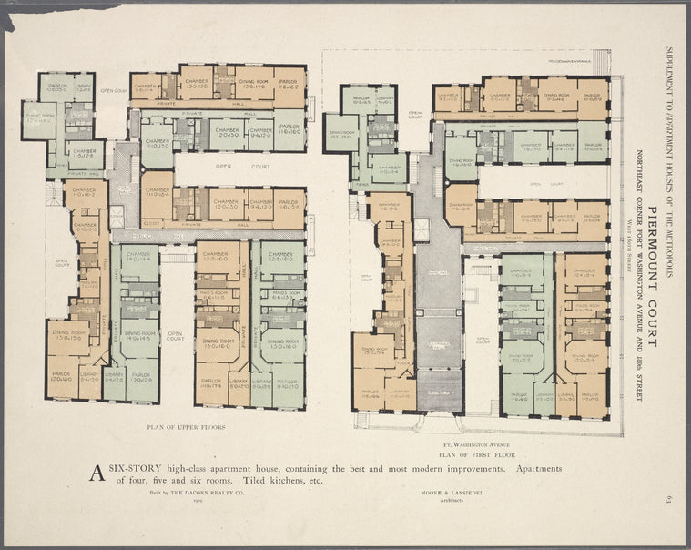 Piermount Court, northwest corner Fort Washington Avenue and 180th Street. Plan of upper flooors; Plan of first floor.