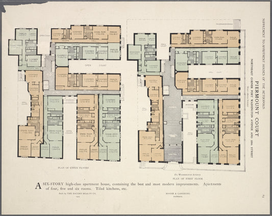 Piermount Court, northwest corner Fort Washington Avenue and 180th Street. Plan of upper flooors; Plan of first floor.