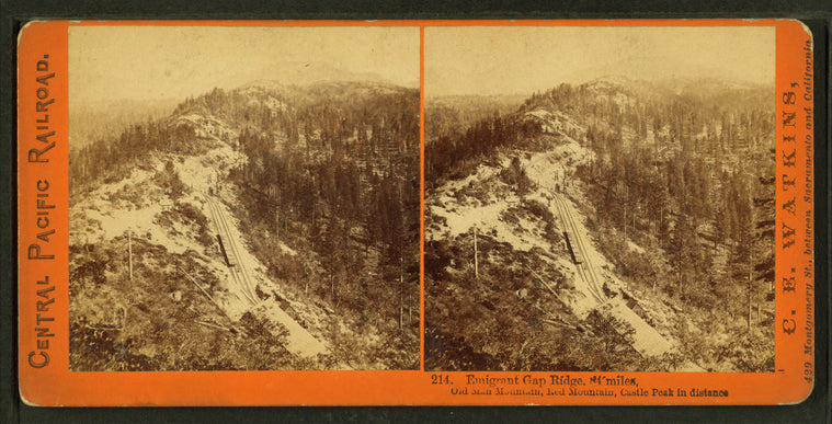 Emigrant Gap Ridge, 84 miles, Old Man Mountain, Red Mountain, Castle Peak in distance.