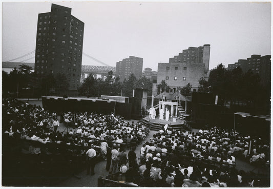 New York Shakespeare Festival mobile theater performance of Julius Caesar in Lower Manhattan