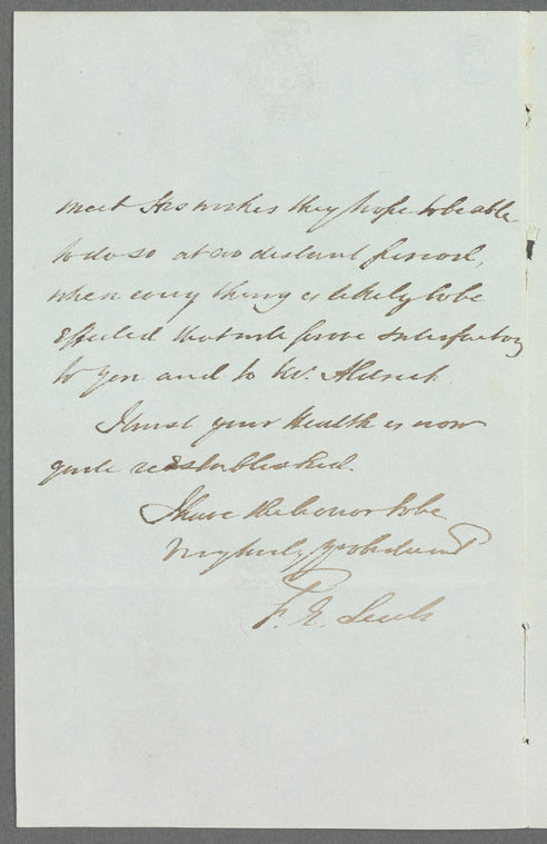 [P.? E.] Leech to Jane Porter, autograph letter signed