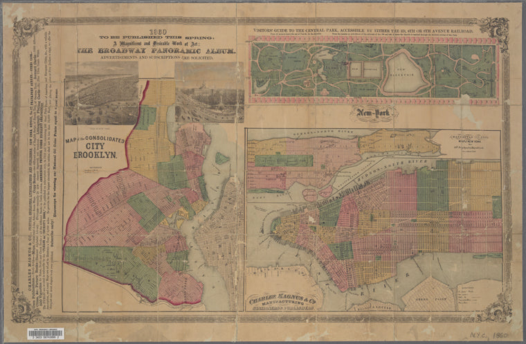 New-York : Map of the consolidated city Brooklyn ; Visitors' guide to the Central Park ; Manhattan Island, map of New York from 53rd St. to Spuyten Duyvel Creek on a reduced scale.