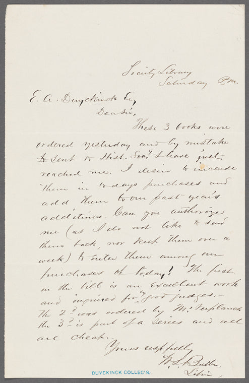 Letter to E. A. Duyckinck, Esq. written Saturday p.m.