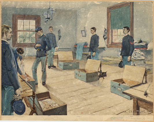 Military officer inspecting a barrack, United States, 19th century