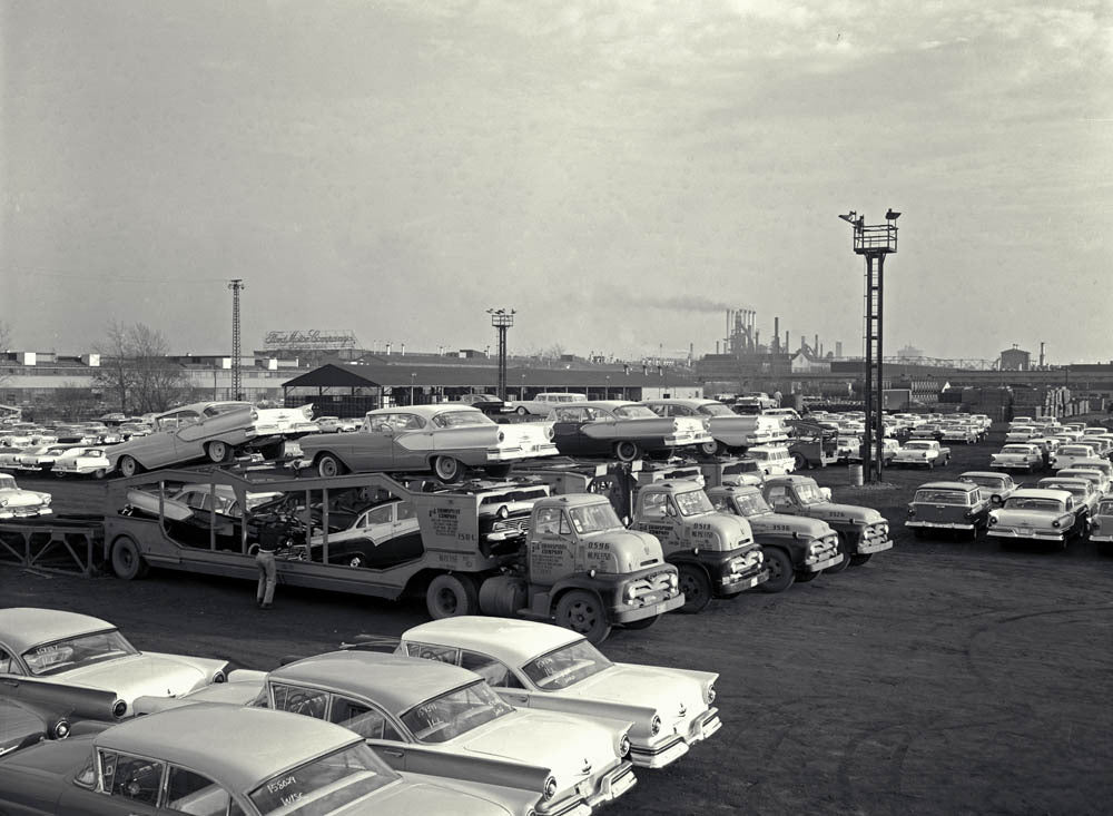 1957 Fords ready for shipment at Rouge Plant  0401-0375