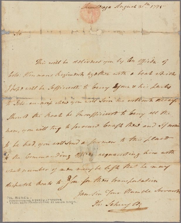Letter to Col. [Timothy] Bedel, Onion River