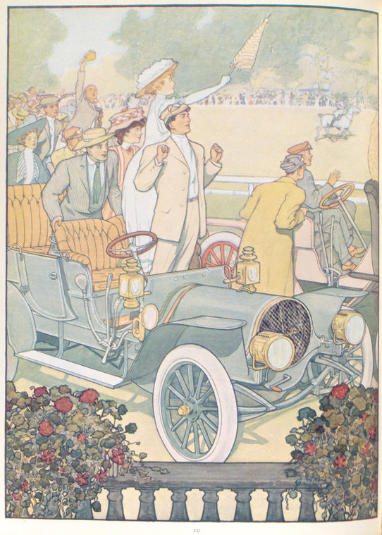 Men and women watching the horse race from their Franklin automobiles.