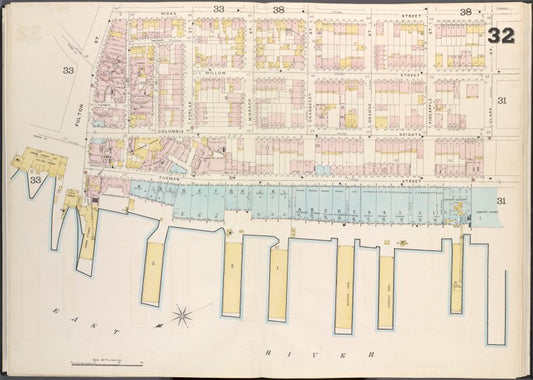 Brooklyn V. 2, Double Page Plate No. 32 [Map bounded by Hicks St., Clark St., East River, Fulton St.]