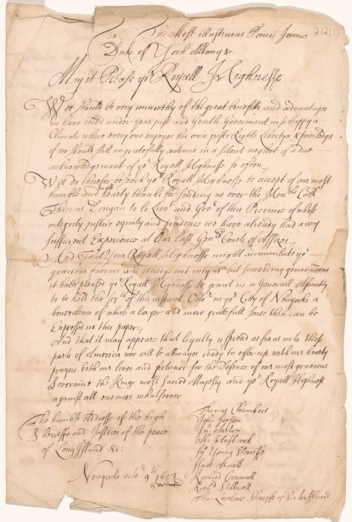 Address of thanks to James, Duke of York on granting an assembly in 1683