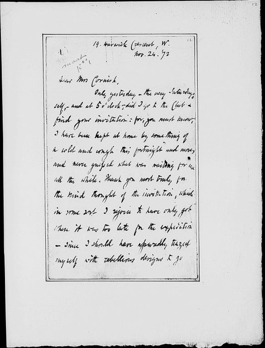 Cornish, Mrs. Blanche Warre Ritchie. ALS to