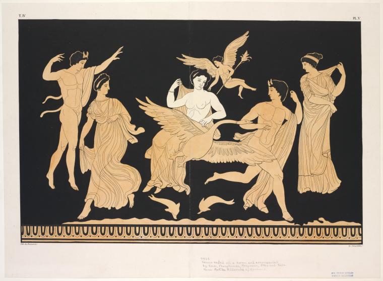 Venus seated on a swan and accompanied by Eros